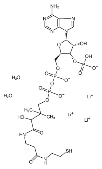 Picture of trilithium,[5-(6-aminopurin-9-yl)-4-hydroxy-2-[[[[3-hydroxy-2,2-dimethyl-4-oxo-4-[[3-oxo-3-(2-sulfanylethylamino)propyl]amino]butoxy]-oxidophosphoryl]oxy-oxidophosphoryl]oxymethyl]oxolan-3-yl] hydrogen phosphate,dihydrate