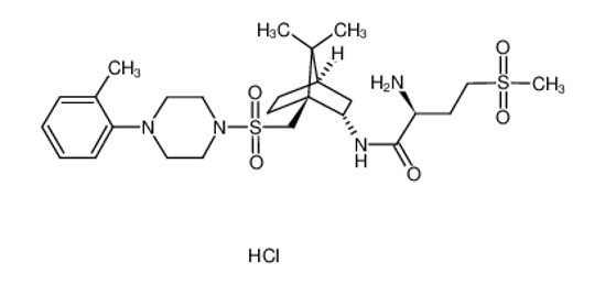 Picture of L-368,899 hydrochloride,(2S)-2-Amino-N-[(1S,2S,4R)-7,7-dimethyl-1-[[[4-(2-methylphenyl)-1-piperazinyl]sulfonyl]methyl]bicyclo[2.2.1]hept-2-yl]-4-(methylsulfonyl)butanamide