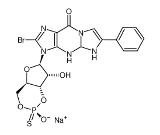 Picture of sodium,3-[(4aR,6R,7R,7aS)-7-hydroxy-2-oxido-2-sulfanylidene-4a,6,7,7a-tetrahydro-4H-furo[3,2-d][1,3,2]dioxaphosphinin-6-yl]-2-bromo-6-phenyl-5H-imidazo[1,2-a]purin-9-one