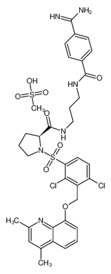 Picture of (2S)-1-[2,4-dichloro-3-[(2,4-dimethylquinolin-8-yl)oxymethyl]phenyl]sulfonyl-N-[3-[(4-methanehydrazonoylbenzoyl)amino]propyl]pyrrolidine-2-carboxamide,methanesulfonic acid