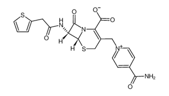 Picture of (6R,7R)-3-[(4-carbamoylpyridin-1-ium-1-yl)methyl]-8-oxo-7-[(2-thiophen-2-ylacetyl)amino]-5-thia-1-azabicyclo[4.2.0]oct-2-ene-2-carboxylate