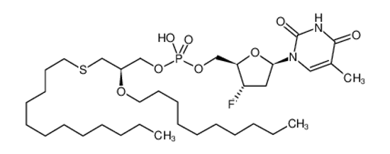 Picture of (2-decoxy-3-dodecylsulfanylpropyl) [(2R,3S,5R)-3-fluoro-5-(5-methyl-2,4-dioxopyrimidin-1-yl)oxolan-2-yl]methyl hydrogen phosphate