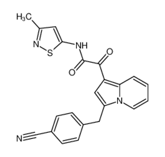 Picture of 2-[3-[(4-cyanophenyl)methyl]indolizin-1-yl]-N-(3-methyl-1,2-thiazol-5-yl)-2-oxoacetamide