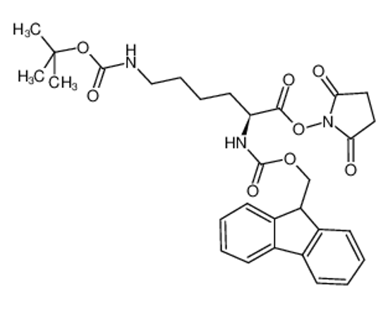 Picture of (2,5-dioxopyrrolidin-1-yl) (2S)-2-(9H-fluoren-9-ylmethoxycarbonylamino)-6-[(2-methylpropan-2-yl)oxycarbonylamino]hexanoate
