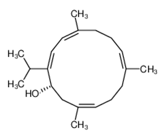 Picture of (1S,2Z,4E,8E,12E)-5,9,13-trimethyl-2-propan-2-ylcyclotetradeca-2,4,8,12-tetraen-1-ol