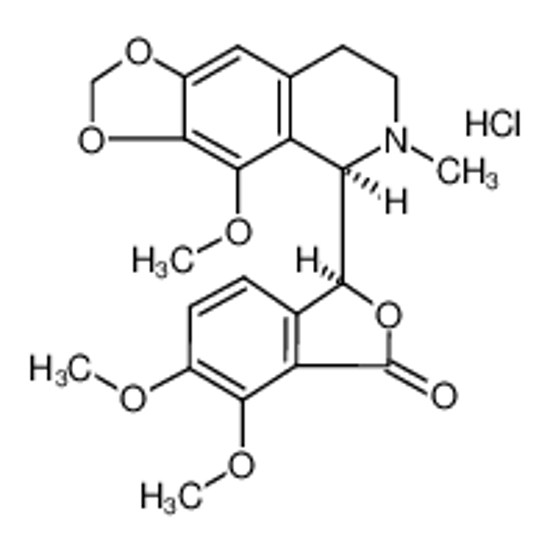 Picture of Noscapine hydrochloride,(3S)-6,7-Dimethoxy-3-[(5R)-5,6,7,8-tetrahydro-4-methoxy-6-methyl-1,3-dioxolo[4,5-g]isoquinolin-5-yl]-1(3H)-isobenzofuranonehydrochloride