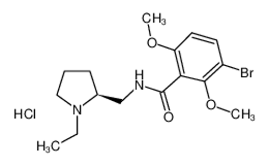 Picture of Remoxipride hydrochloride,(S)-(-)-3-Bromo-N-[(1-ethyl-2-pyrrolidinylmethyl]2,6-dimethoxybenzamidehydrochloride