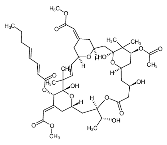 Picture of Bryostatin 1,(1S,3S,5Z,7R,8E,11S,12S,13E,15S,17R,21R,23R,25S)-25-(Acetyloxy)-1,11,21-trihydroxy-17-[(1R)-1-hydroxyethyl]-5,13-bis(2-methoxy-2-oxoethylidene)-10,10,26,26-tetramethyl-19-oxo-18,27,28,29-tetraoxatetracyclo[21.3.1.13,7.111,15]nonacos-8-en-12-y