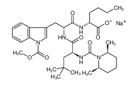 Picture of sodium,(2R)-2-[[(2R)-2-amino-3-(1-methoxycarbonylindol-3-yl)propanoyl]-[(2S)-2-[[(2R,6S)-2,6-dimethylpiperidine-1-carbonyl]amino]-4,4-dimethylpentanoyl]amino]hexanoate