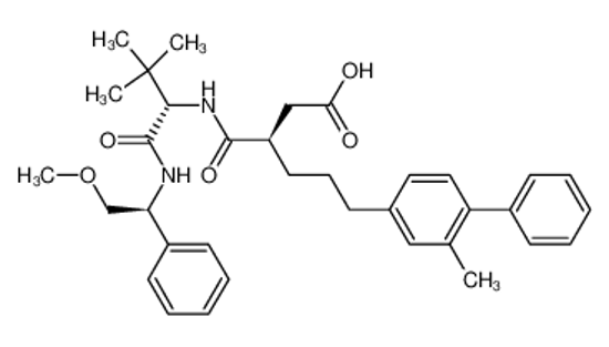 Picture of (3R)-3-{(1S)-1-[(1S)-2-methoxy-1-phenylethyl]carbamoyl-2,2-dimethylpropyl}carbamoyl-6-(2-methyl-1,1'-biphenyl-4-yl)hexanoic acid