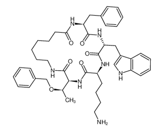 Picture of 6-(4-aminobutyl)-12-benzyl-9-(1H-indol-3-ylmethyl)-3-(1-phenylmethoxyethyl)-1,4,7,10,13-pentazacycloicosane-2,5,8,11,14-pentone