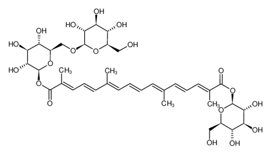Picture of 1-[(2E,4E,6E,8E,10E,12E,14E)-b-D-glucopyranosyl 2,6,11,15-tetramethyl-2,4,6,8,10,12,14-hexadecaheptaenedioate] 6-O-b-D-glucopyranosyl-b-D-Glucopyranose