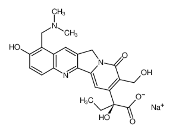Picture of (2S)-2-[1-[(dimethylamino)methyl]-2-hydroxy-8-(hydroxymethyl)-9-oxo-11H-indolizino[1,2-b]quinolin-7-yl]-2-hydroxybutanoic acid