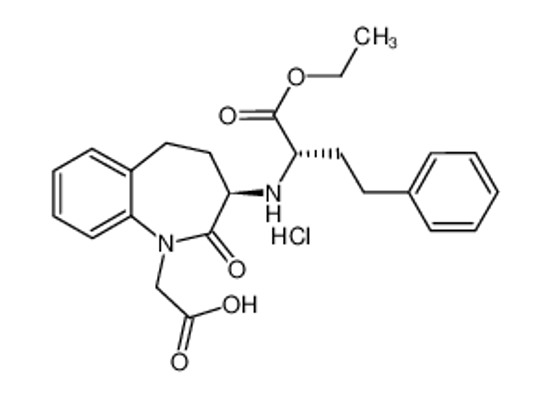 Picture of 2-[(3R)-3-[[(2S)-1-ethoxy-1-oxo-4-phenylbutan-2-yl]amino]-2-oxo-4,5-dihydro-3H-1-benzazepin-1-yl]acetic acid,hydrochloride