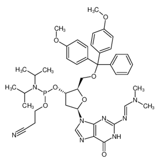 Picture of N4-(DIMETHYLAMINO)METHYLENE)-5'-O-(DIMETHOXYTRITYL)-2'-DEOXYGUANOSINE-3'-N,N-DIISOPROPYL (CYANOETHYL) PHOSPHORAMIDITE