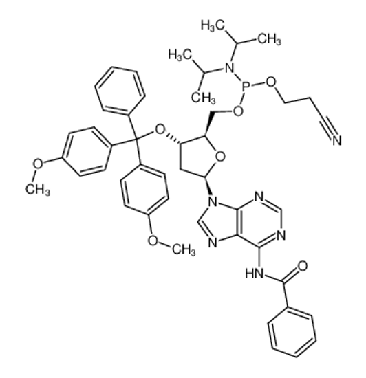 Picture of (N6-BENZOYL)-5'-O-[(N,N-DIISOPROPYLAMINO)-(2-CYANOETHOXY)PHOSPHINYL]-3'-O-(4,4'-DIMETHOXYTRITYL)-2'-DEOXYADENOSINE