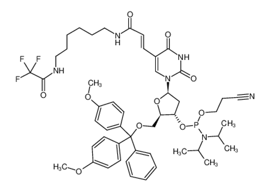 Picture of 5-[E-2-[N-[6-(TRIFLUOROACETAMIDO)HEXYL]CARBOXAMIDO]VINYL]-5'- O-(4,4'-DIMETHOXYTRITYL)-2'-DEOXYURIDINE, 3'-[(2-CYANOETHYL)-(N,N-DIISOPROPYL)]PHOSPHORAMIDITE