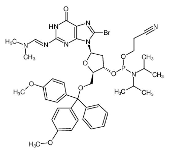 Picture of 8-BROMO-5'-O-(4,4'-DIMETHOXYTRITYL)-N2-DIMETHYLAMINOMETHYLENE-2'-DEOXYGUANOSINE, 3'-[(2-CYANOETHYL)-(N,N-DIISOPROPYL)]PHOSPHORAMIDITE