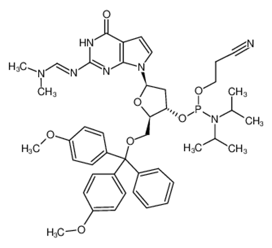 Picture of 5'-O-(4,4'-DIMETHOXYTRITYL)-N2-DIMETHYLAMINOMETHYLENE-7-DEAZA-2'-DEOXYGUANOSINE, 3'-[(2-CYANOETHYL)-(N,N-DIISOPROPYL)]PHOSPHORAMIDITE