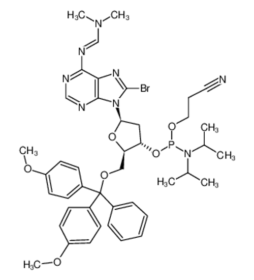 Picture of 8-BROMO-5'-O-(4,4'-DIMETHOXYTRITYL)-N6-DIMETHYLAMINOMETHYLENE-2'-DEOXYADENOSINE, 3'-[(2-CYANOETHYL)-(N,N-DIISOPROPYL)]PHOSPHORAMIDITE