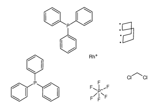 Picture of (1,5-Cyclooctadiene)bis(triphenylphosphine)rhodium(I) hexafluorophosphate dichloromethane complex (1:1)