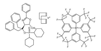 Изображение ((4R,5R)-(+)-O-[1-Benzyl-1-(5-methyl-2-phenyl-4,5-dihydrooxazol-4-yl)-2-phenylethyl] (dicyclohexylphosphinite)(1,5-COD)iridium(I) tetrakis(3,5-bis(trifluoromethyl)phenylborate, min. 97% (R,R)-[COD]Ir[