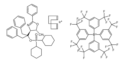 Picture of ((4R,5R)-(+)-O-[1-Benzyl-1-(5-methyl-2-phenyl-4,5-dihydrooxazol-4-yl)-2-phenylethyl] (dicyclohexylphosphinite)(1,5-COD)iridium(I) tetrakis(3,5-bis(trifluoromethyl)phenylborate, min. 97% (R,R)-[COD]Ir[