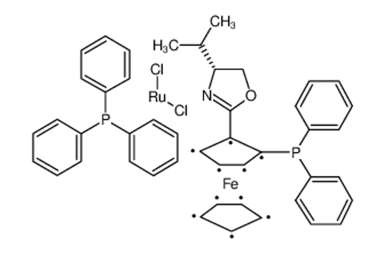 Picture of (+)-Dichloro[(4R)-4-(i-propyl)-2-{(R)-2-(diphenylphosphino)ferrocenyl}oxazoline](triphenylphosphine)ruthenium(II)
