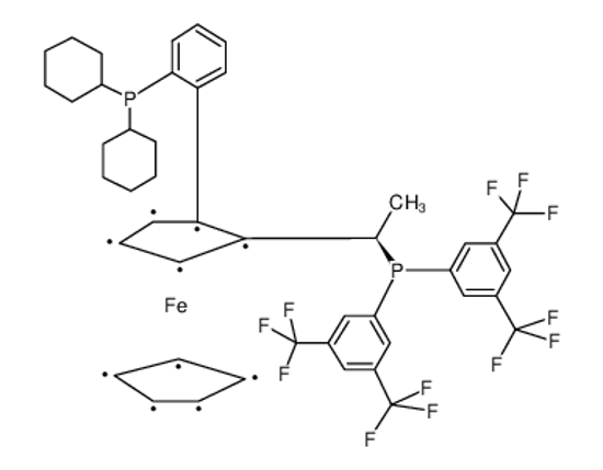 Picture of (R)-(+)-1-[(R)-2-(2'-Dicyclohexylphosphinophenyl)ferrocenyl]ethyldi(bis-3,5-trifluoromethylphenyl)phosphine