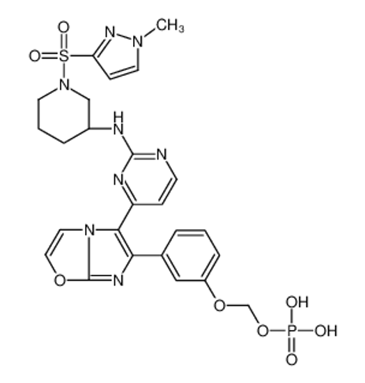 Picture of (3-{5-[2-({(3R)-1-[(1-Methyl-1H-pyrazol-3-yl)sulfonyl]-3-piperidi nyl}amino)-4-pyrimidinyl]imidazo[2,1-b][1,3]oxazol-6-yl}phenoxy)m ethyl dihydrogen phosphate