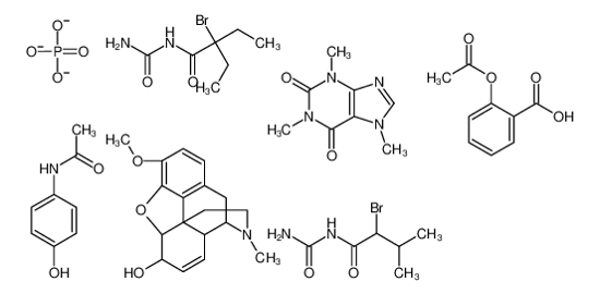 Picture of (4R,4aR,7S,7aR,12bS)-9-methoxy-3-methyl-2,4,4a,7,7a,13-hexahydro-1H-4,12-methanobenzofuro[3,2-e]isoquinoline-7-ol,2-acetyloxybenzoic acid,2-bromo-N-carbamoyl-2-ethylbutanamide,2-bromo-N-carbamoyl-3-methylbutanamide,N-(4-hydroxyphenyl)acetamide,1,3,7-trime