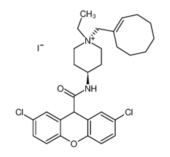 Picture of UCB 35625,1,4-trans-1-(1-Cycloocten-1-ylmethyl)-4-[[(2,7-dichloro-9H-xanthen-9-yl)carbonyl]amino]-1-ethylpiperidiniumiodide