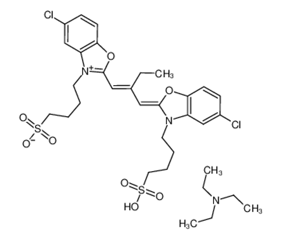Picture of 5-CHLORO-2-(2-[(5-CHLORO-3-(4-SULFOBUTYL)-2(3H)- BENZOXAZOLYLIDENE)METHYL]-1-BUTENYL)-3-(4-SULFOBUTYL)-BENZOXAZOLIUM HYDROXIDE, INNER SALT TRIETHYLAMIN E SALT