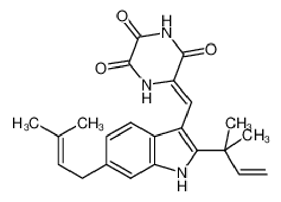 Picture of (6Z)-6-[[2-(2-methylbut-3-en-2-yl)-6-(3-methylbut-2-enyl)-1H-indol-3-yl]methylidene]piperazine-2,3,5-trione