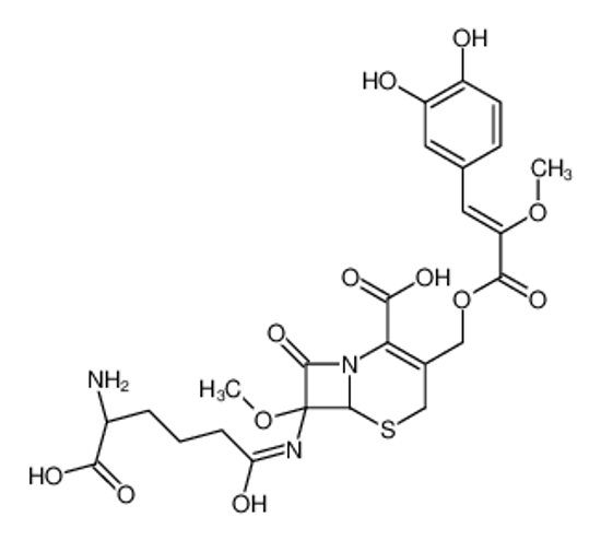 Picture of (6R,7S)-7-[[(5R)-5-amino-5-carboxypentanoyl]amino]-3-[[(Z)-3-(3,4-dihydroxyphenyl)-2-methoxyprop-2-enoyl]oxymethyl]-7-methoxy-8-oxo-5-thia-1-azabicyclo[4.2.0]oct-2-ene-2-carboxylic acid