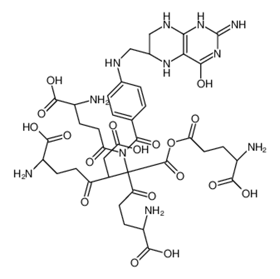 Picture of 2,11-diamino-6-(N-(4-amino-4-carboxybutanoyl)-4-(((4-hydroxy-2-imino-1,2,5,6,7,8-hexahydropteridin-6-yl)methyl)amino)benzamido)-6-(((4-amino-4-carboxybutanoyl)oxy)carbonyl)-7-(carboxymethyl)-5,8-dioxododecanedioic acid