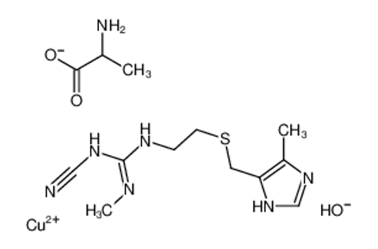 Picture of copper,2-aminopropanoate,1-cyano-2-methyl-3-[2-[(5-methyl-1H-imidazol-4-yl)methylsulfanyl]ethyl]guanidine,hydroxide