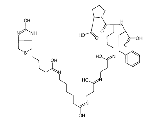 Picture of (2S)-1-[(2S)-6-[3-[3-[6-[5-[(3aS,4S,6aR)-2-oxo-1,3,3a,4,6,6a-hexahydrothieno[3,4-d]imidazol-4-yl]pentanoylamino]hexanoylamino]propanoylamino]propanoylamino]-2-[(1-carboxy-3-phenylpropyl)amino]hexanoyl]pyrrolidine-2-carboxylic acid