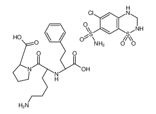 Picture of (2S)-1-[(2S)-6-amino-2-[[(1S)-1-carboxy-3-phenylpropyl]amino]hexanoyl]pyrrolidine-2-carboxylic acid,6-chloro-1,1-dioxo-3,4-dihydro-2H-1λ<sup>6</sup>,2,4-benzothiadiazine-7-sulfonamide