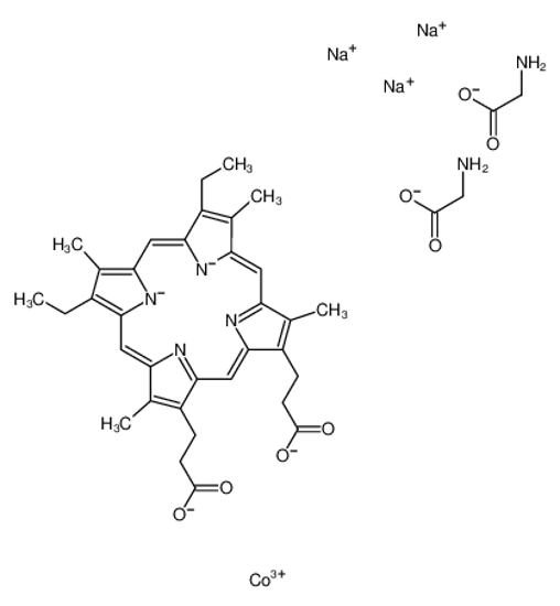 Picture of trisodium,2-aminoacetate,3-[18-(2-carboxylatoethyl)-8,13-diethyl-3,7,12,17-tetramethylporphyrin-21,24-diid-2-yl]propanoate,cobalt(3+)