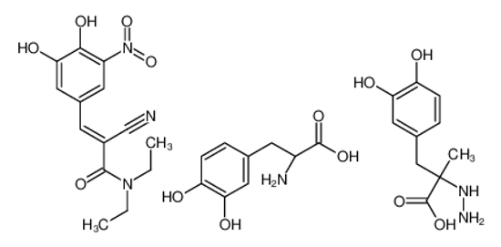 Picture of (2S)-2-amino-3-(3,4-dihydroxyphenyl)propanoic acid,(E)-2-cyano-3-(3,4-dihydroxy-5-nitrophenyl)-N,N-diethylprop-2-enamide,(2S)-3-(3,4-dihydroxyphenyl)-2-hydrazinyl-2-methylpropanoic acid
