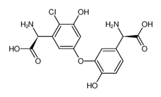 Picture of (S)-2-amino-2-(5-(5-((R)-amino(carboxy)methyl)-2-hydroxyphenoxy)-2-chloro-3-hydroxyphenyl)acetic acid
