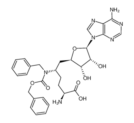 Picture of (2S,5S)-2-amino-6-((2R,3S,4R,5R)-5-(6-amino-9H-purin-9-yl)-3,4-dihydroxytetrahydrofuran-2-yl)-5-(benzyl((benzyloxy)carbonyl)amino)hexanoic acid