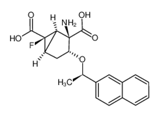 Picture of (1R,2R,3R,5R,6R)-2-amino-3-((R*)-1-(naphthalen-2-yl)ethoxy)-6-fluorobicyclo[3.1.0]hexane-2,6-dicarboxylic acid