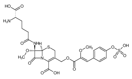 Picture of (6R)-7t-((R)-5-amino-5-carboxy-pentanoylamino)-7c-methoxy-3-[2-methoxy-3-(4-sulfooxy-phenyl)-acryloyloxymethyl]-8-oxo-(6rH)-5-thia-1-aza-bicyclo[4.2.0]oct-2-ene-2-carboxylic acid