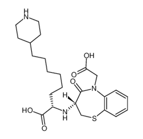 Picture of 3(R)-[1(S)-carboxy-7-(4-piperidyl)heptyl]amino-4-oxo-2,3,4,5-tetrahydro-1,5-benzothiazepine-5-acetic acid