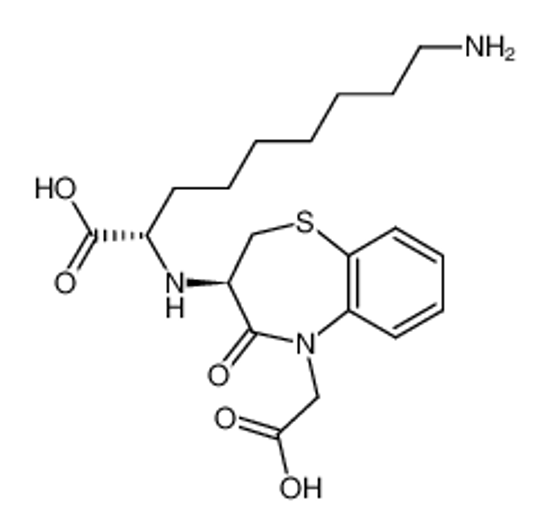 Picture of (R)-3-<(S)-ω-amino-1-carboxyoctyl>amino-4-oxo-2,3,4,5-tetrahydro-1,5-benzothiazepine-5-acetic acid